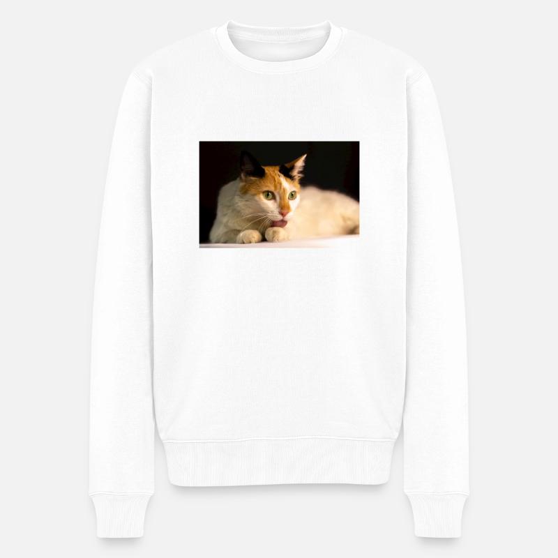 Die Katze - Männer Premium Bio Pullover - Weiß