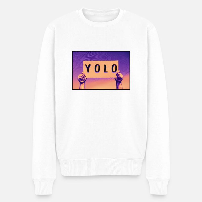 Schild - YOLO - Männer Premium Bio Pullover - Weiß