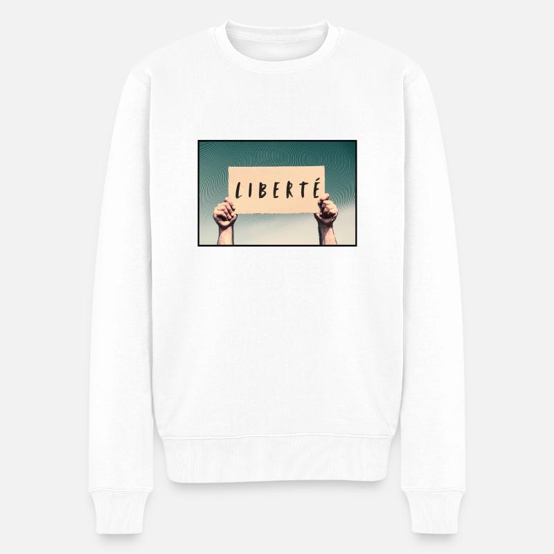 Zeichen - Freiheit - Männer Premium Bio Pullover - Weiß