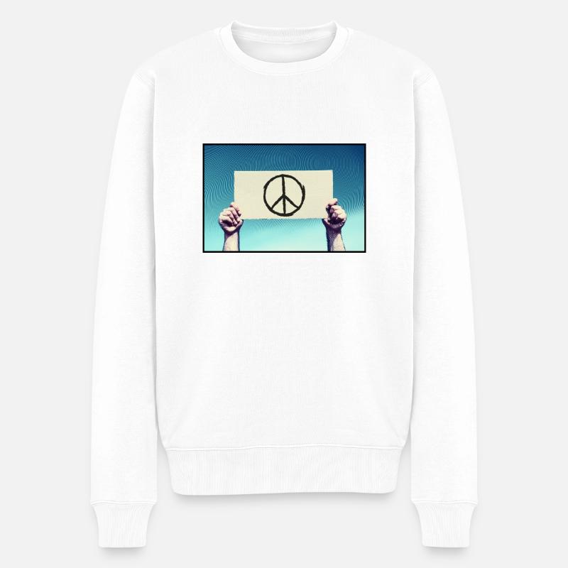 Zeichen - Peace-Zeichen - Männer Premium Bio Pullover - Weiß