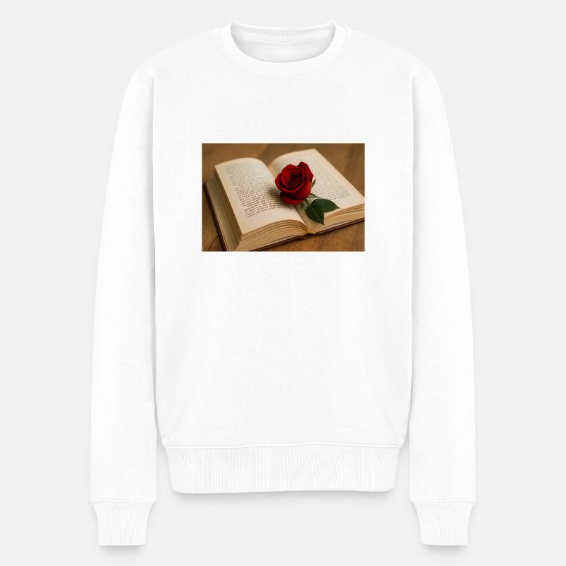 Buche und rote Rose - Männer Premium Bio Pullover - Weiß