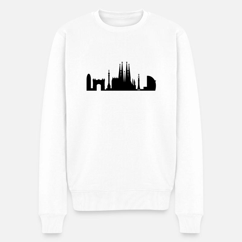 Skyline Barcelona Espagne - Pull Premium bio Homme - blanc