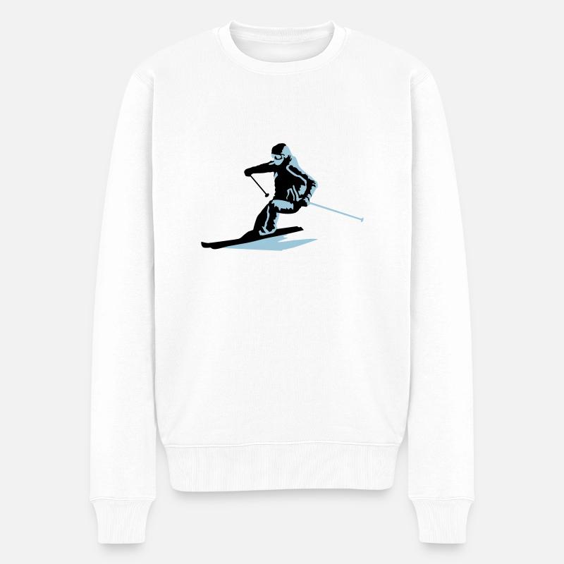 Skifahrer, skifahren, ski, ski fahren - Männer Premium Bio Pullover - Weiß