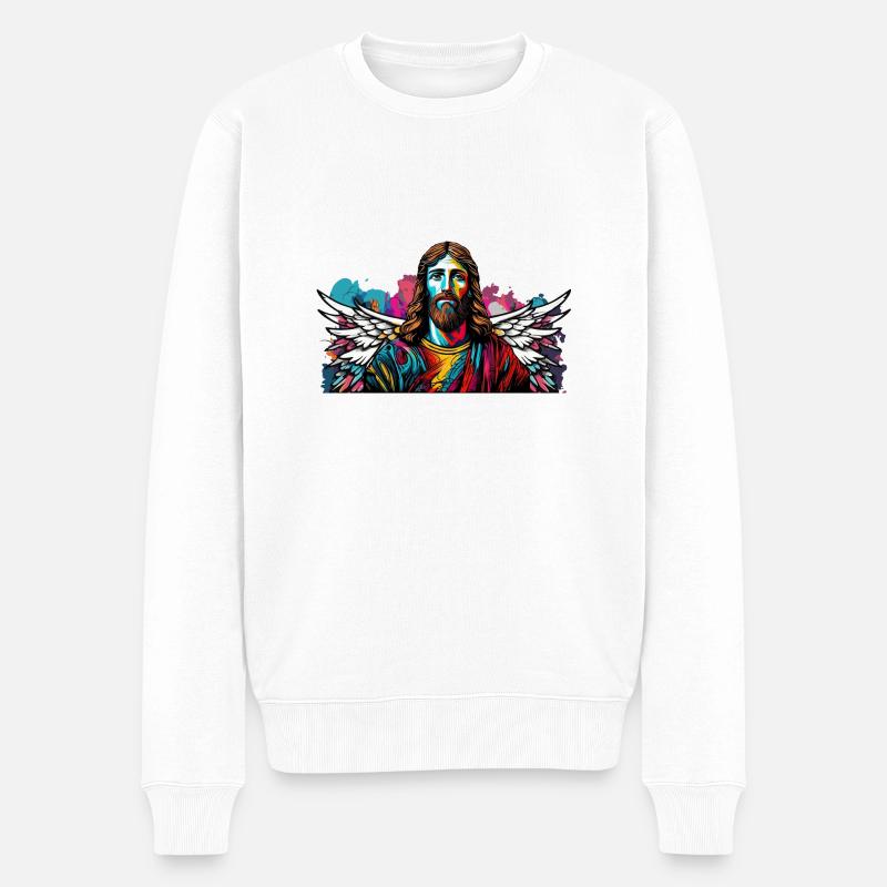Jesus Christus mit Engelsflügel - Männer Premium Bio Pullover - Weiß