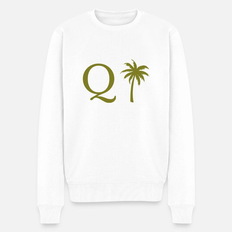 Lettre q vert Palm - Pull Premium bio Homme - blanc