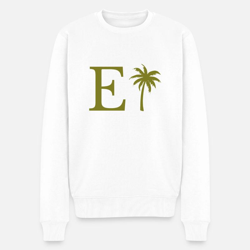 Lettre e vert Palm - Pull Premium bio Homme - blanc