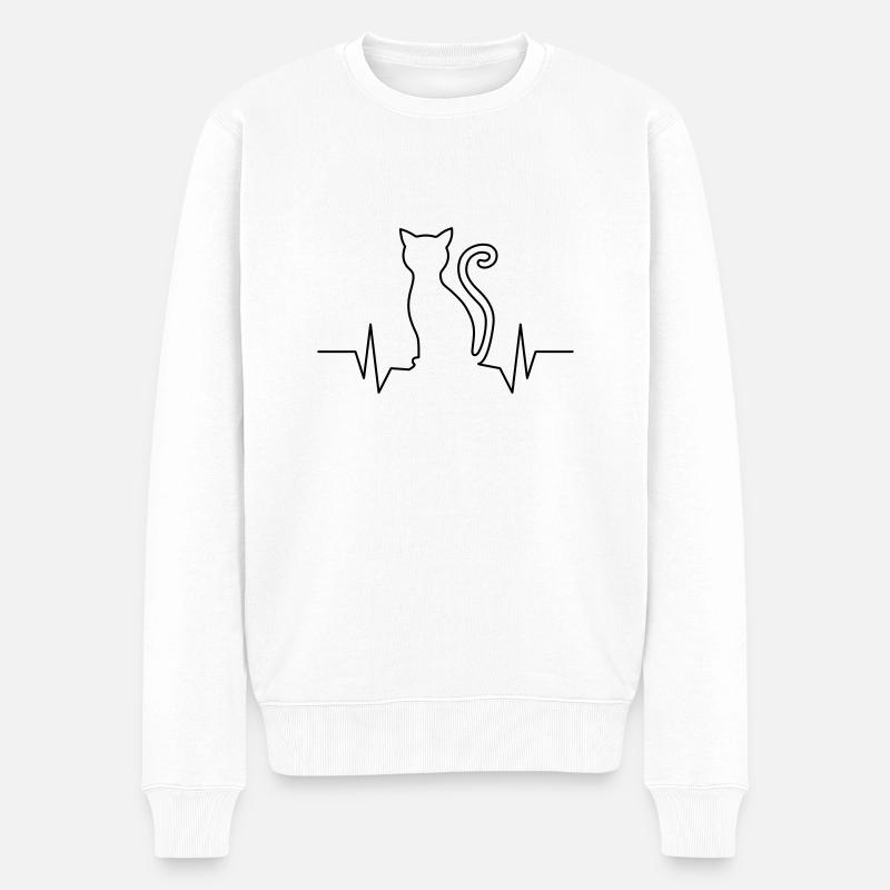 Herzschlag Katze - Männer Premium Bio Pullover - Weiß