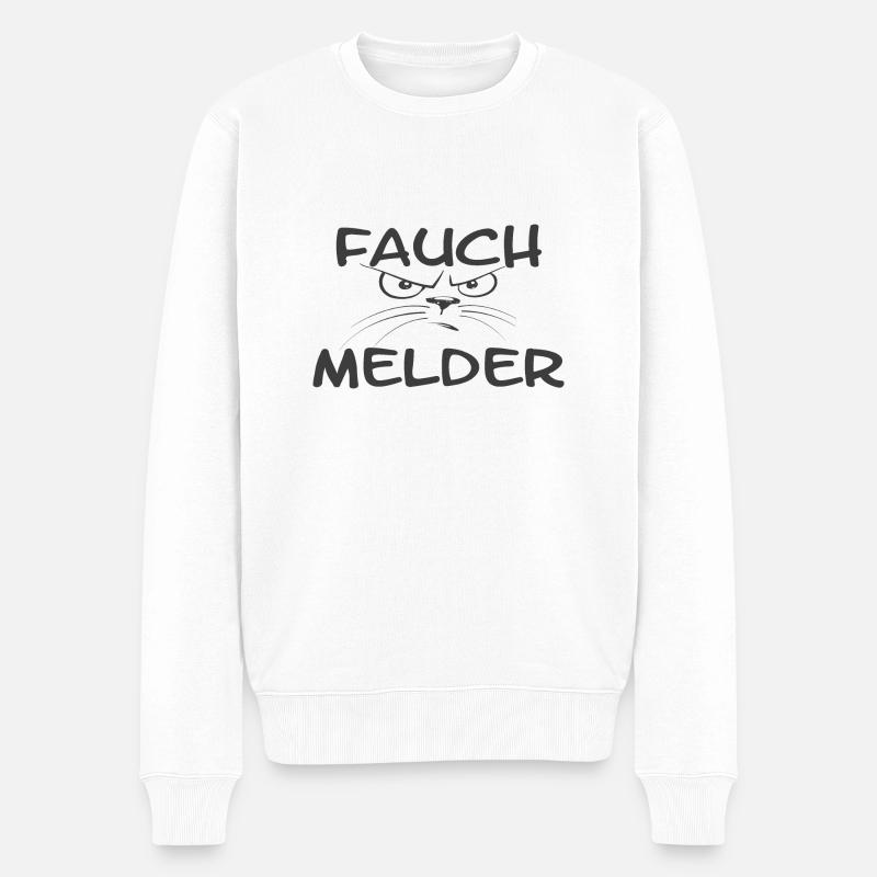 "Fauch Melder" Katze grau - Männer Premium Bio Pullover - Weiß