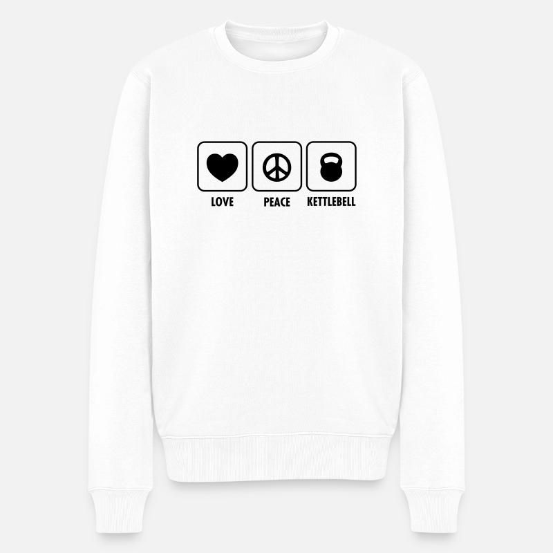 Love, Peace, Kettlebell - Männer Premium Bio Pullover - Weiß