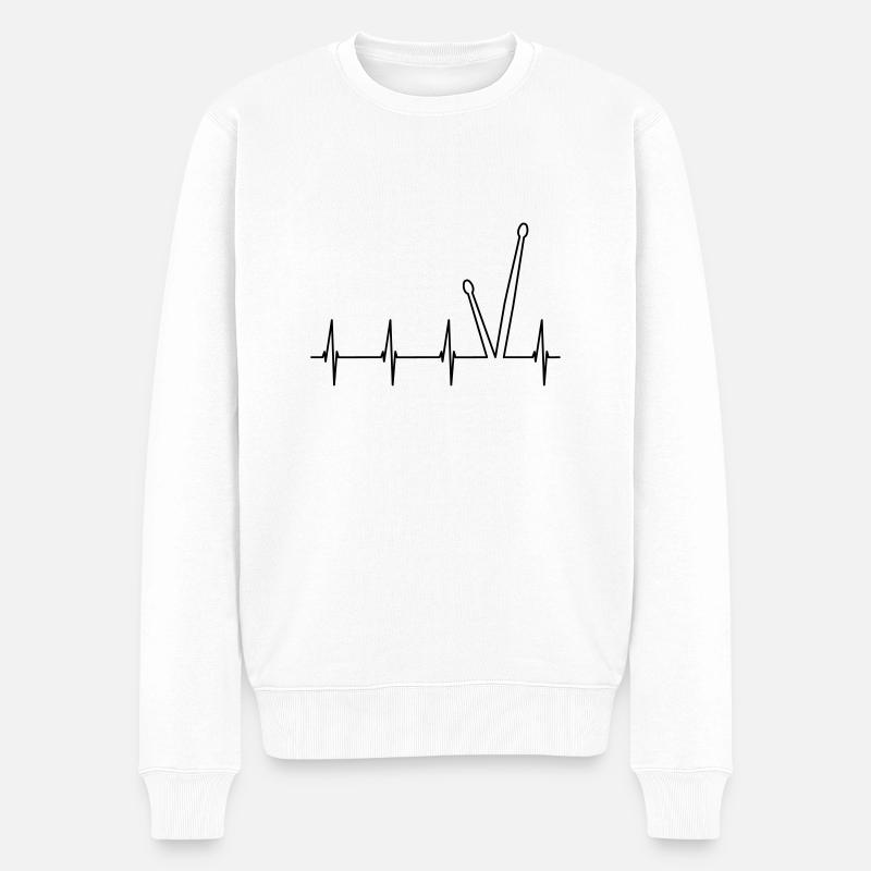 Drumsticks Herzschlag, Liebe zum Schlagzeug - Männer Premium Bio Pullover - Weiß