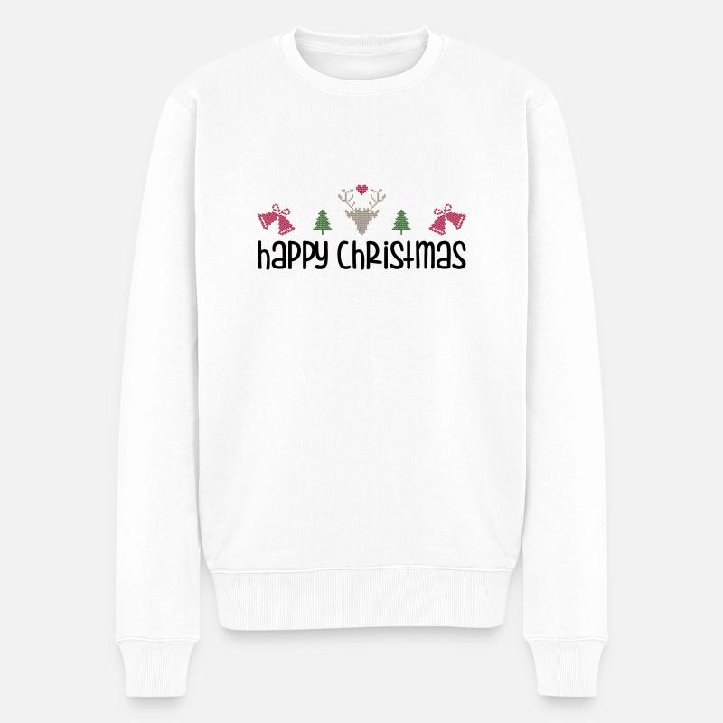 Happy Christmas - Männer Premium Bio Pullover - Weiß