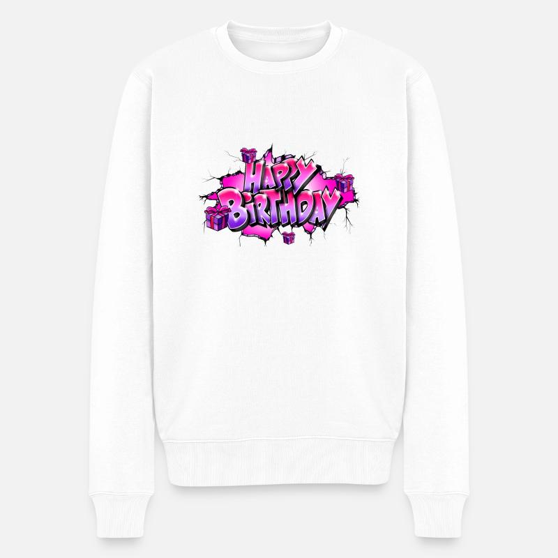 GRAFFITI HAPPY BIRTHDAY - Pull Premium bio Homme - blanc