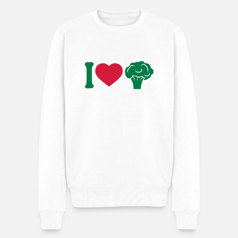 I Love Herz Brokkoli Gemüse Logo - Männer Premium Bio Pullover - Weiß