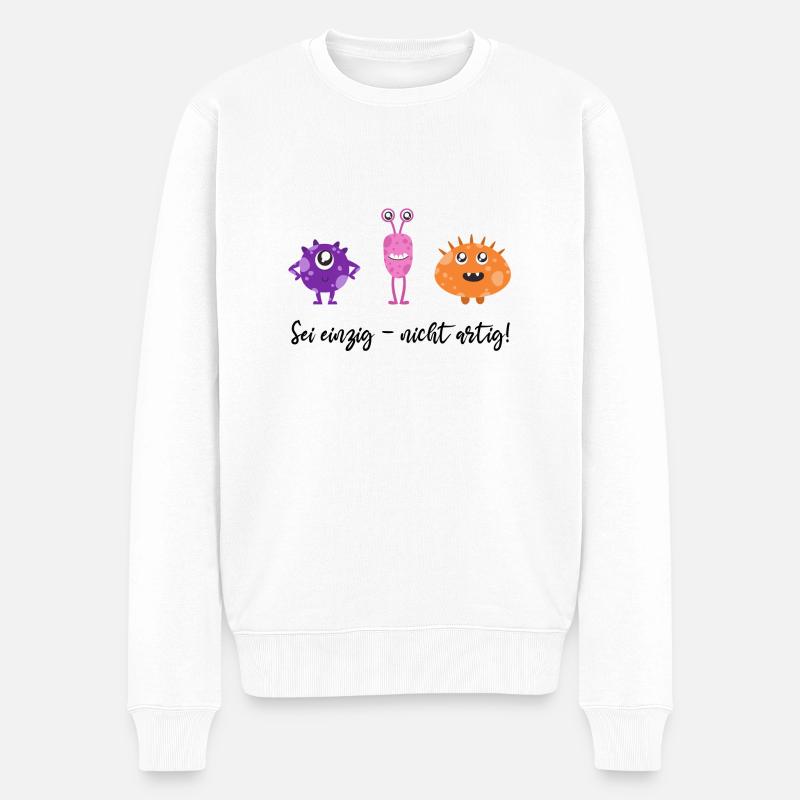SEI EINZIG - NICHT ARTIG Lebensmotto süße Monster - Männer Premium Bio Pullover - Weiß