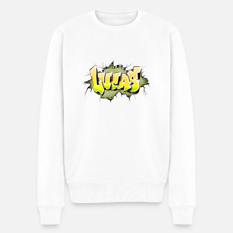 Lucas graffiti name yellow - Pull Premium bio Homme - blanc