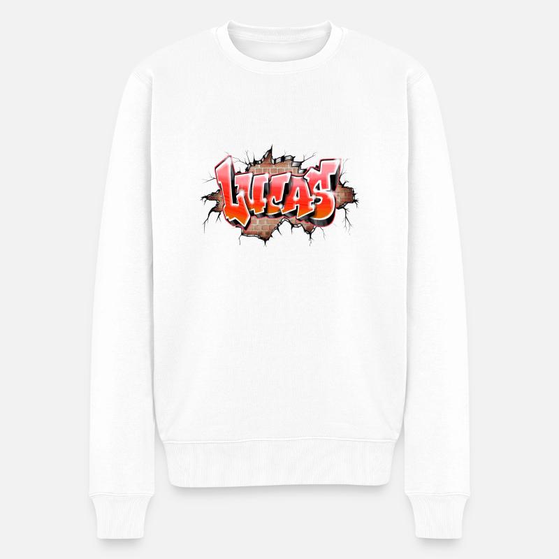 Lucas graffiti name red - Pull Premium bio Homme - blanc