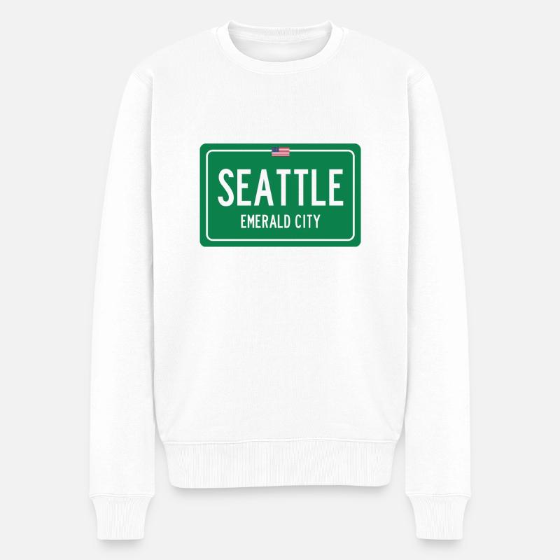 Ortsschild in Seattle - Männer Premium Bio Pullover - Weiß