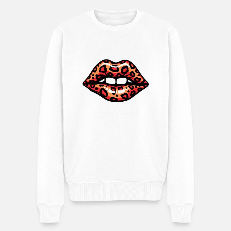 LEOPARDEN-LIPPEN - Männer Premium Bio Pullover - Weiß