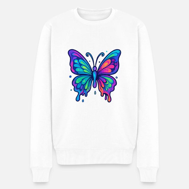 Regenbogen Schmetterling - Männer Premium Bio Pullover - Weiß