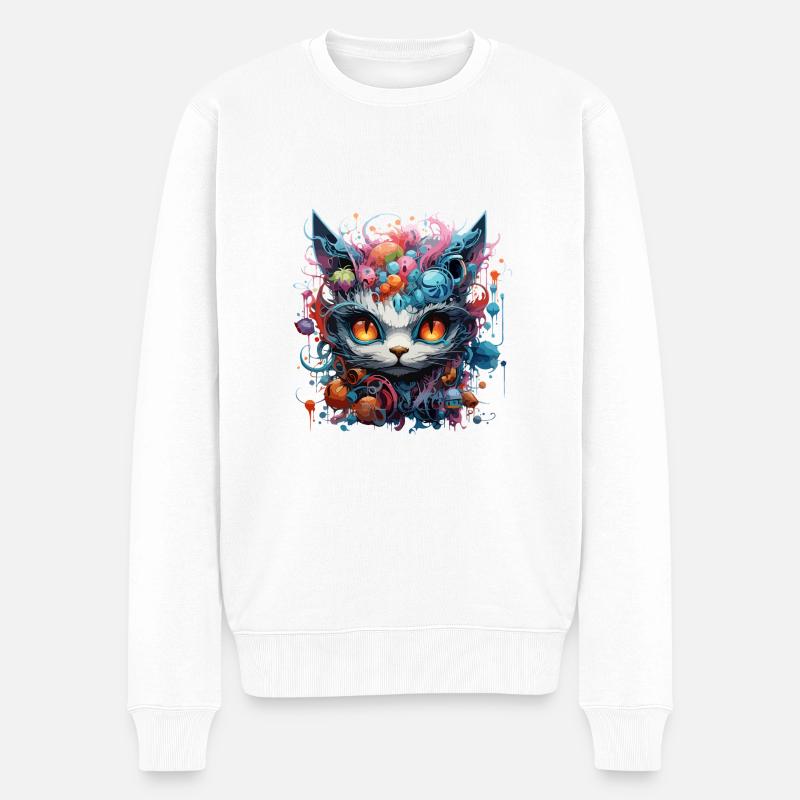 Farbenkatze - Männer Premium Bio Pullover - Weiß