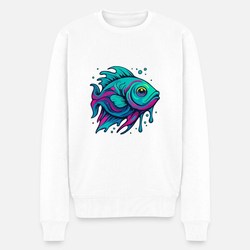 Neon Fisch - Männer Premium Bio Pullover - Weiß