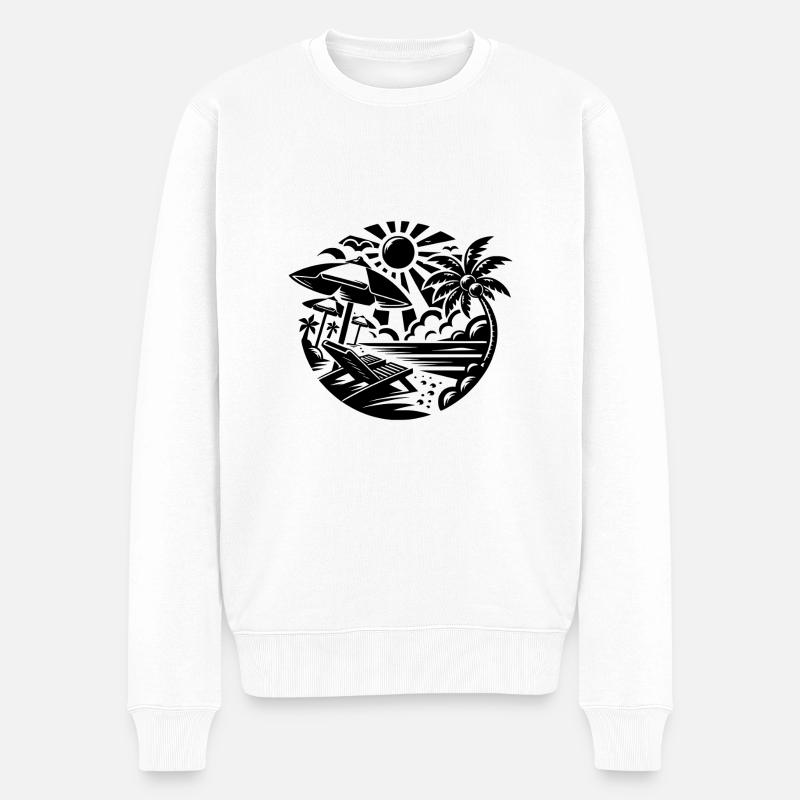 Icône Été Soleil Mer - Pull Premium bio Homme - blanc