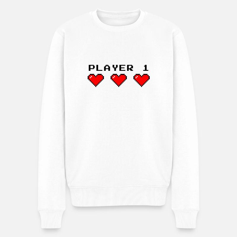Player 1 in black - Männer Premium Bio Pullover - Weiß
