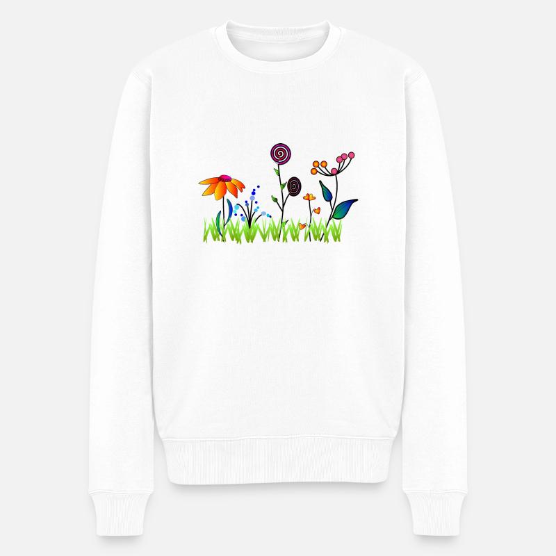 bunte Blumenwiese - Männer Premium Bio Pullover - Weiß