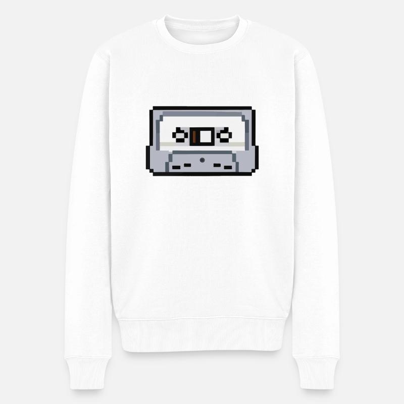 Kassette Verpixelt Retro Geschenkidee - Männer Premium Bio Pullover - Weiß