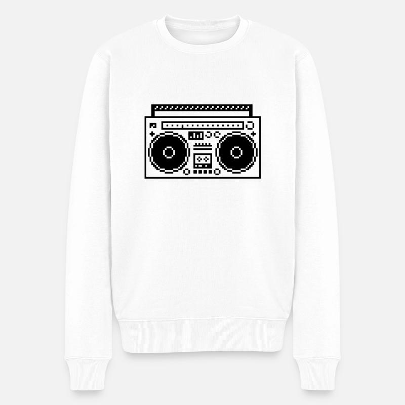 8bit Pixel Boombox - Männer Premium Bio Pullover - Weiß