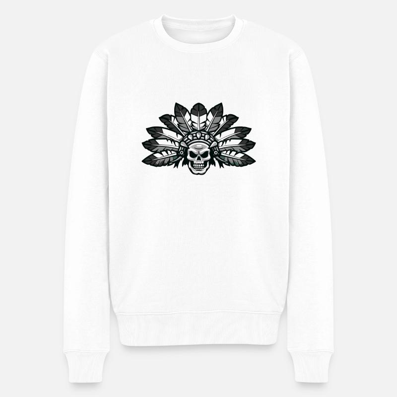 indianer aztek skull - Männer Premium Bio Pullover - Weiß