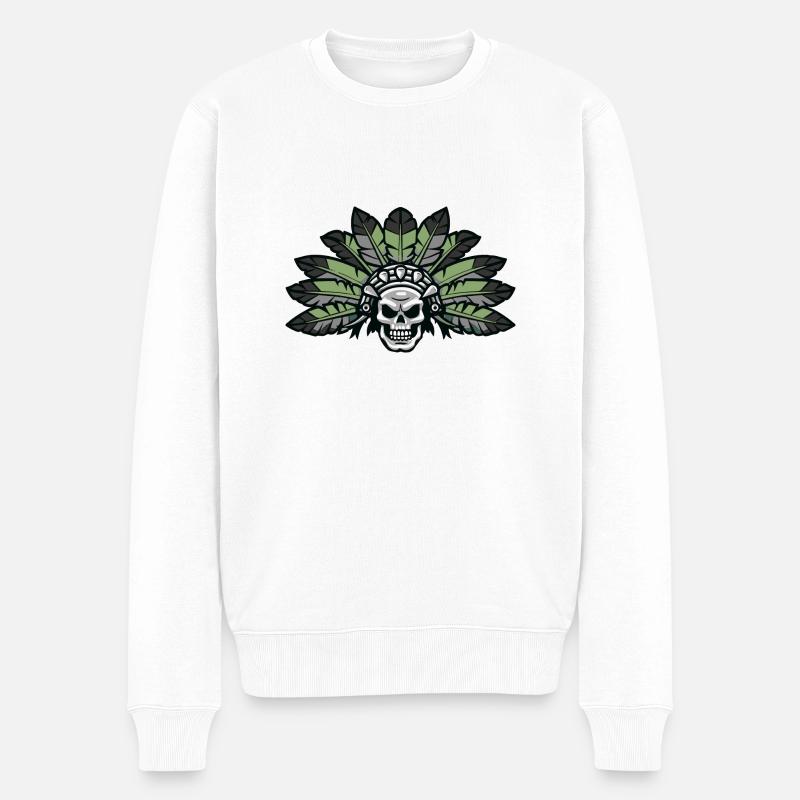 Indianer Aztek Skull - Männer Premium Bio Pullover - Weiß