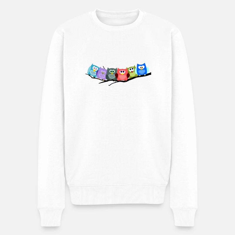 Motif de chouettes colorées - Pull Premium bio Homme - blanc