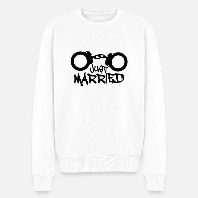 Just married Handschellen Gefangen lustig - Männer Premium Bio Pullover - Weiß