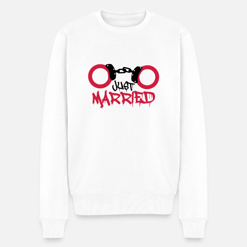Juste mariés menottes commencés drôle - Pull Premium bio Homme - blanc