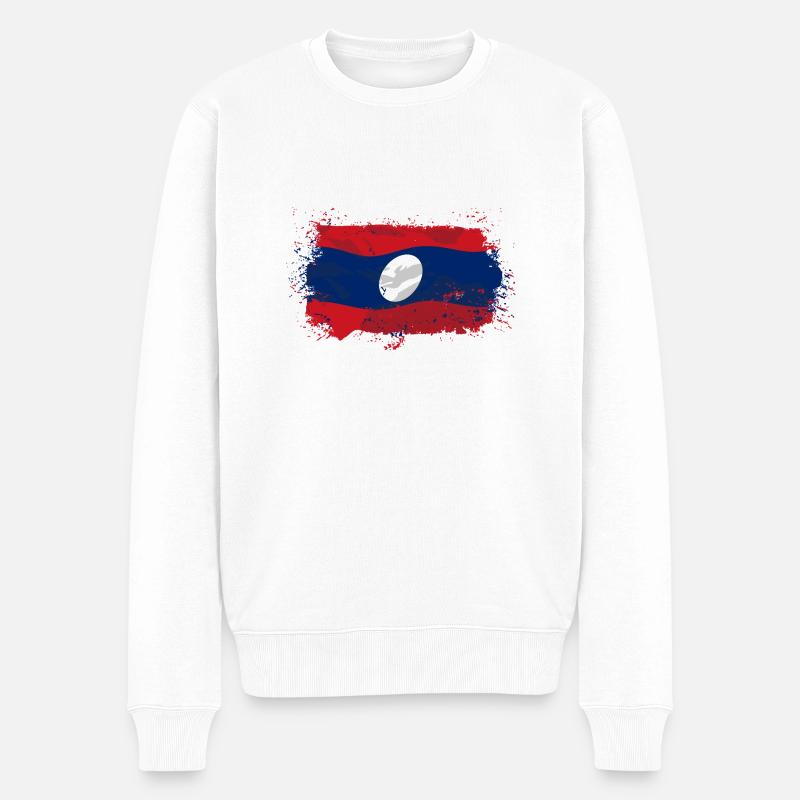 Laos Flag - Männer Premium Bio Pullover - Weiß