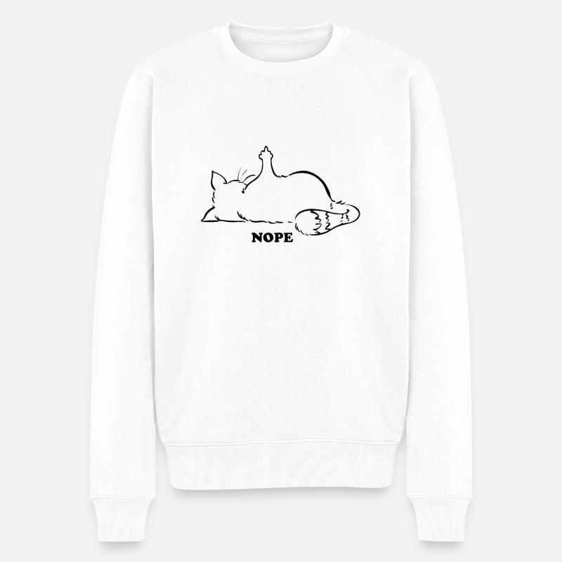 Katze Nope Mittelfinger Nein Nö Kein Bock - Männer Premium Bio Pullover - Weiß