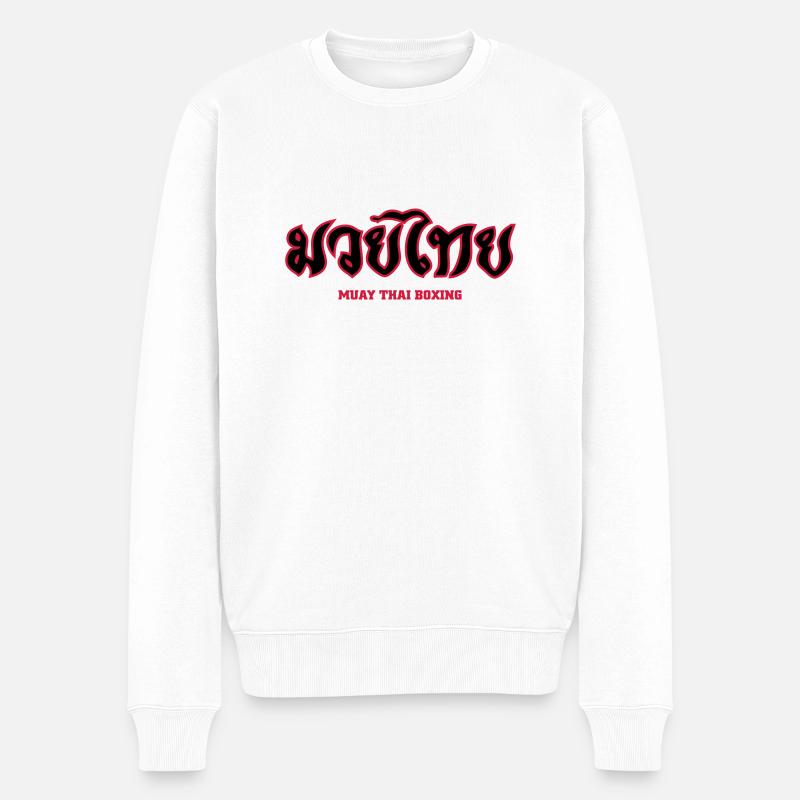 Muay-Thai-schrift rot - Männer Premium Bio Pullover - Weiß