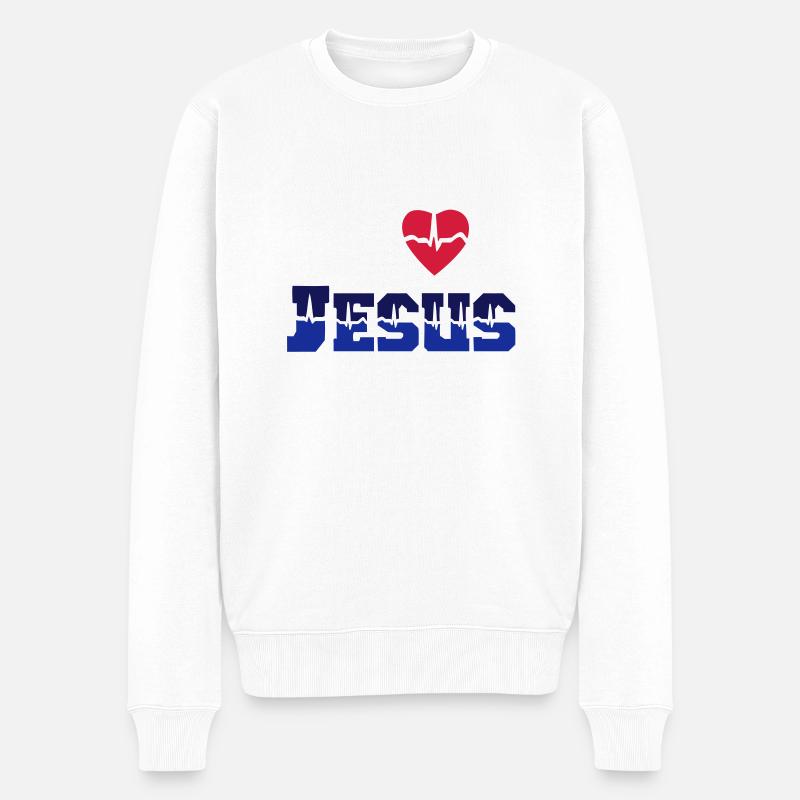 Jesus liebt ... - Männer Premium Bio Pullover - Weiß