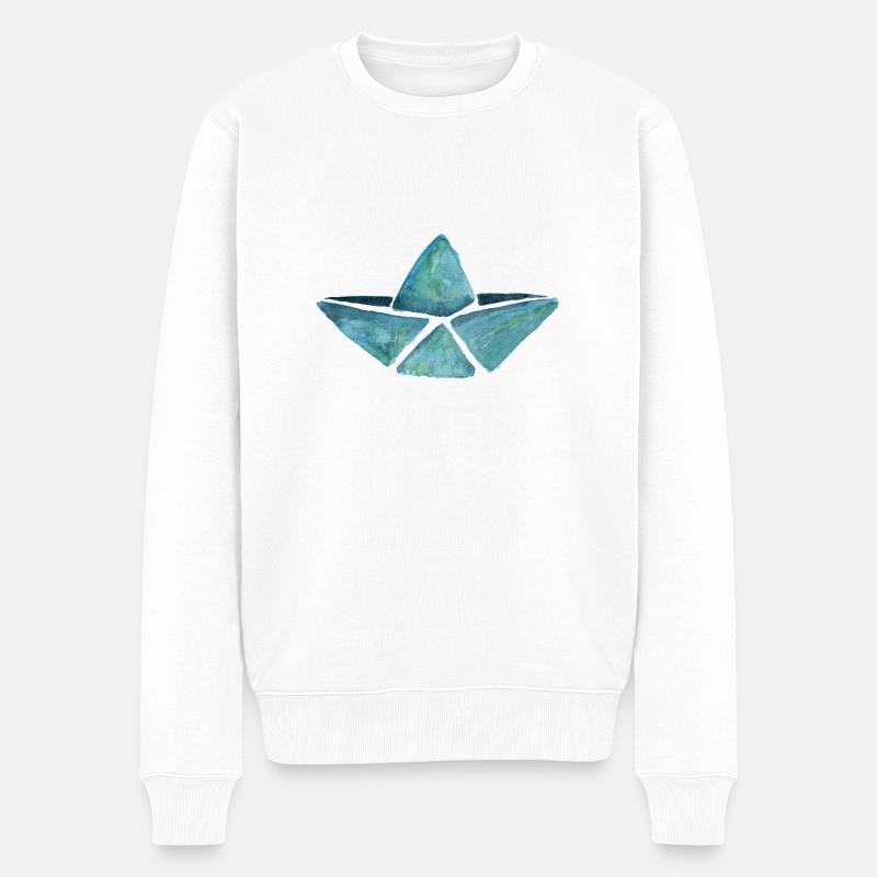 Papierboot Papierschiff Aquarell Maritim Geschenk - Männer Premium Bio Pullover - Weiß