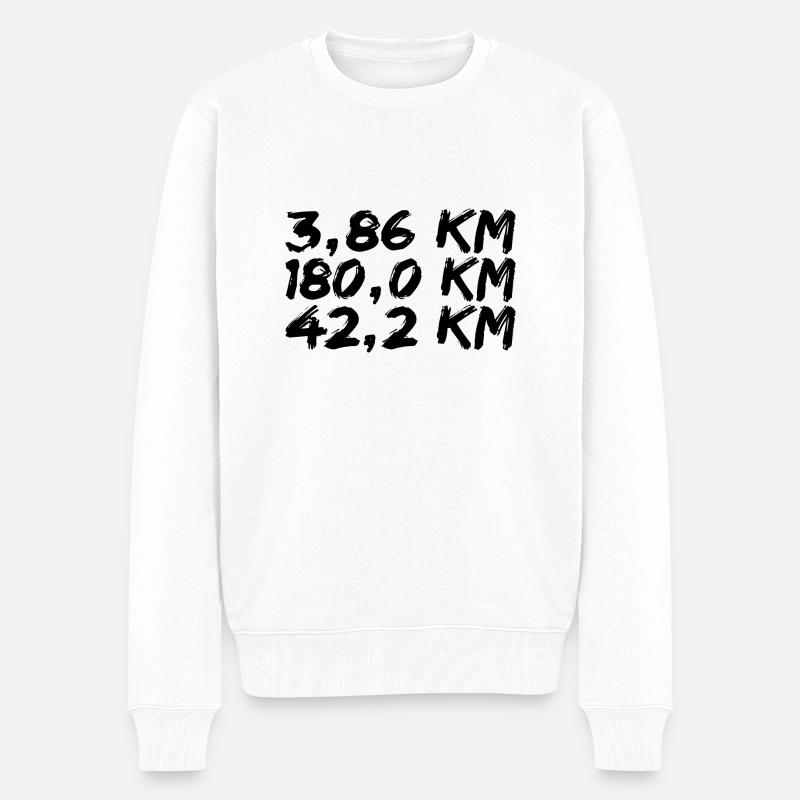 3,6 km 180 km 42,2 km Triathlon Ultra Fitnesstrend - Männer Premium Bio Pullover - Weiß