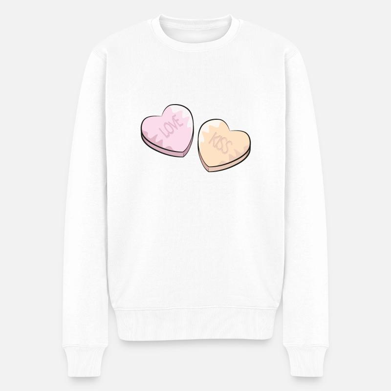 Zuckerherzen - Männer Premium Bio Pullover - Weiß