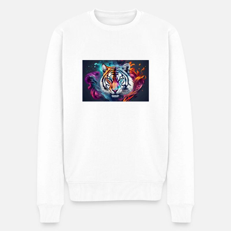 bunter Tiger - Männer Premium Bio Pullover - Weiß