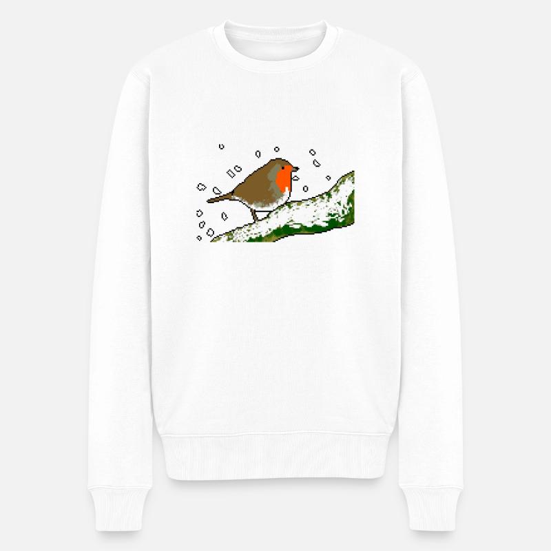 Pixel neige hiver robin - Pull Premium bio Homme - blanc