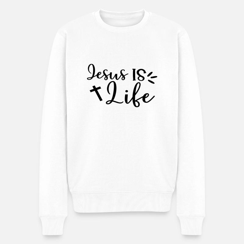 Jesus Is Life - Männer Premium Bio Pullover - Weiß