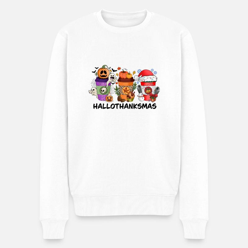 Happy Hallothanksmas Coffee Lover - Männer Premium Bio Pullover - Weiß