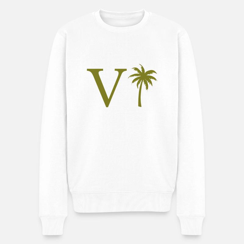 Lettre v vert Palm - Pull Premium bio Homme - blanc