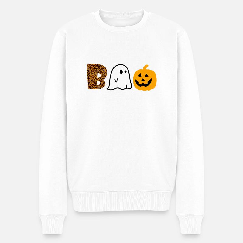 Halloween Boo Leopard Ghost Citrouille - Pull Premium bio Homme - blanc