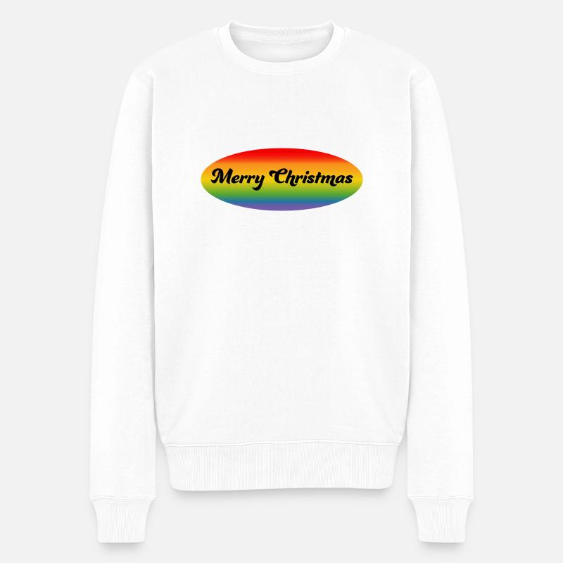 LGBTQI Joyeux Noël Arc-en-ciel Ovale - Pull Premium bio Homme - blanc