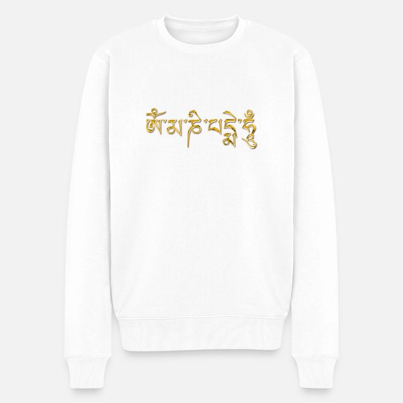Om Mani Padme Hum - 3D GOLD - Männer Premium Bio Pullover - Weiß